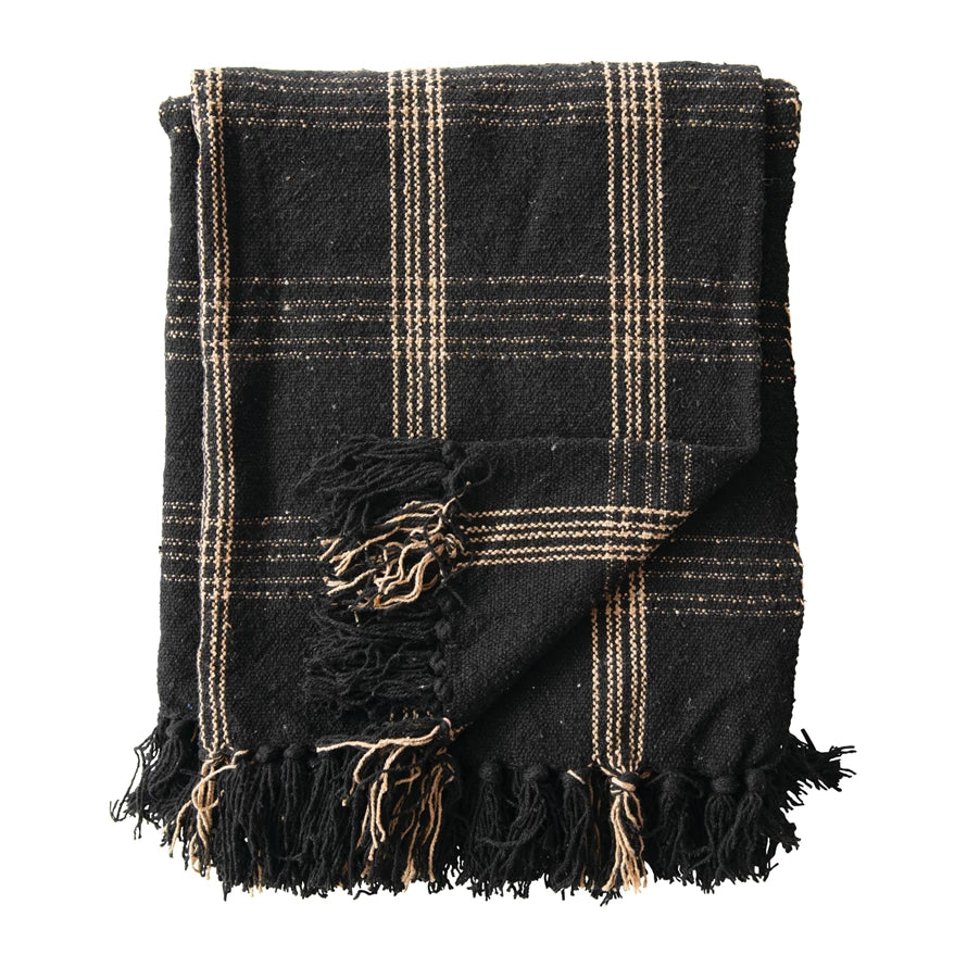 Black & Tan Plaid Recycled Cotton Throw Blanket