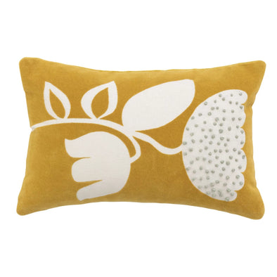 Velvet Lumbar Pillow with Embroidered Flowers