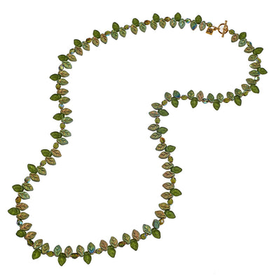Long Bohemian Glass Leaf Necklace