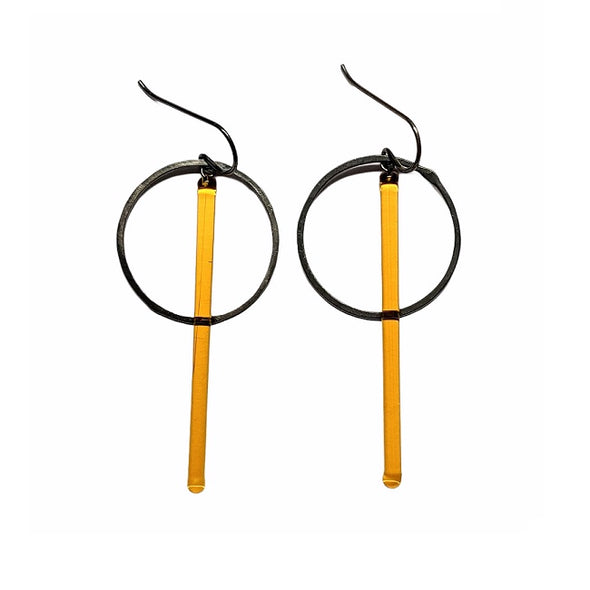 Yellow Pendulum Earrings with Small Hoops