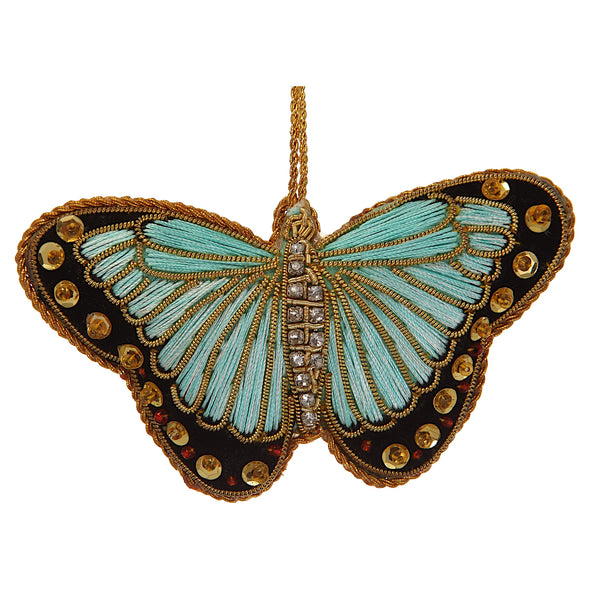 Turquoise Satin Butterfly Ornament